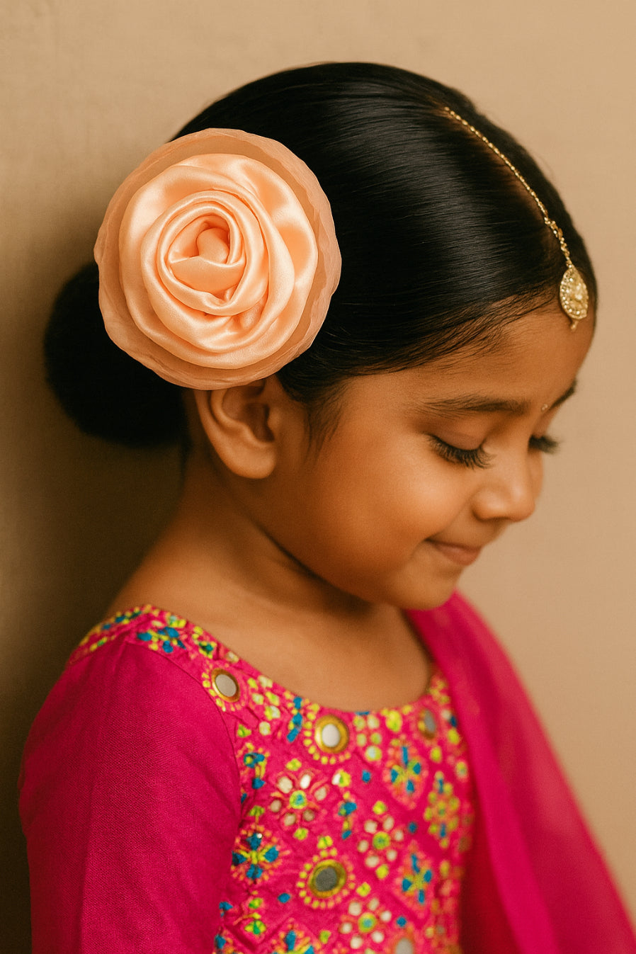 Choko Soft Peach Satin Rose Alligator Hair Clip for Girls for Birthdays & Party Looks