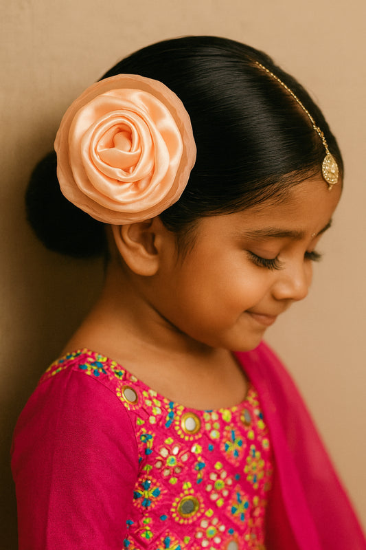 Choko Soft Peach Satin Rose Alligator Hair Clip for Girls for Birthdays & Party Looks