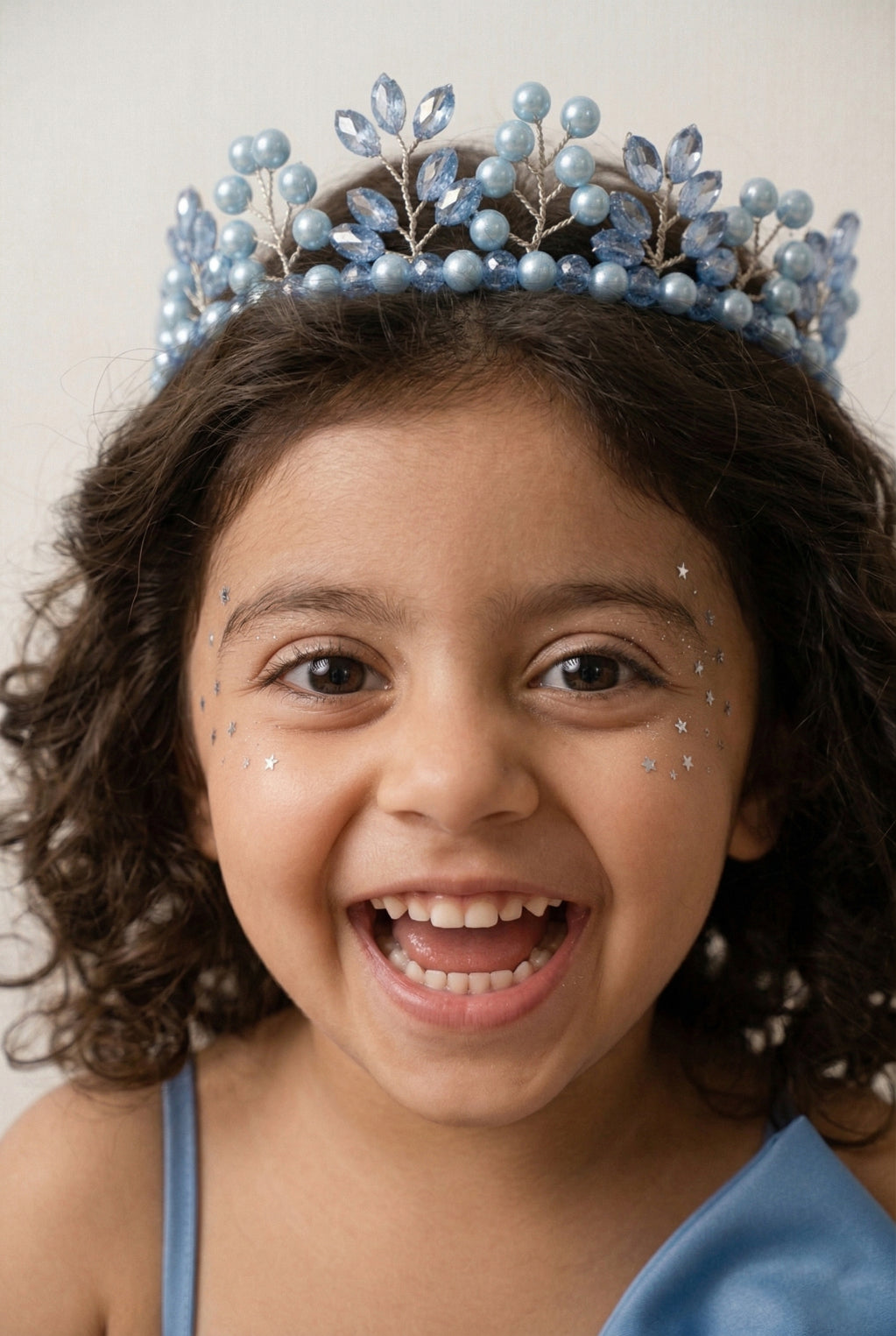 Choko Girls Blue Beaded Leaf Pattern Royal Crystal Studded Princess Tiara Crown