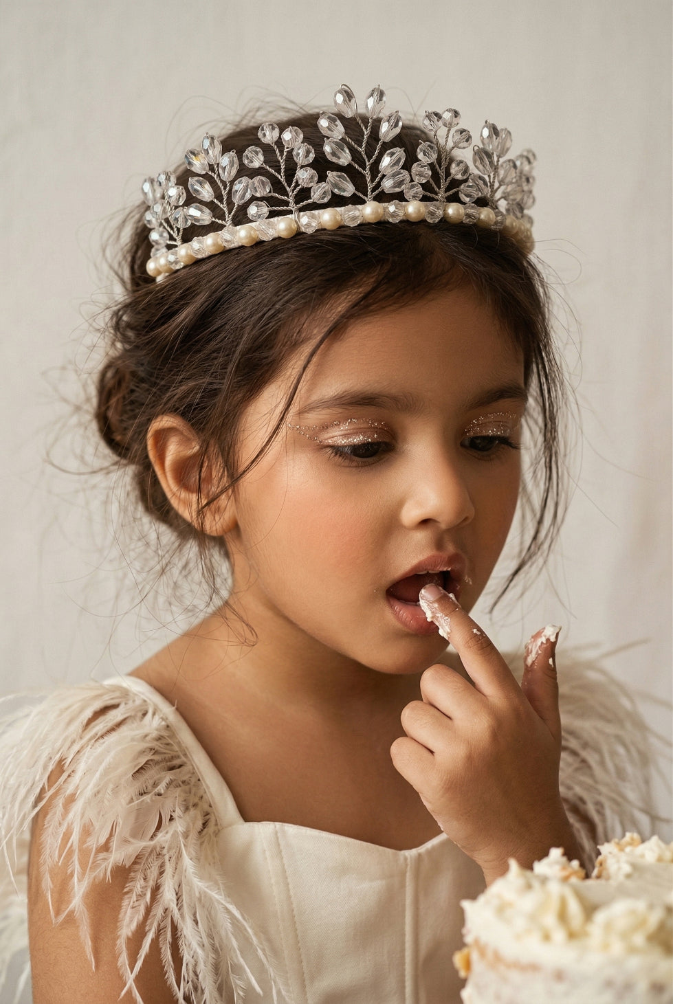 Choko Girls White Crystal Embellished Leaf Pattern Secure Fit Princess Crown Hair Band