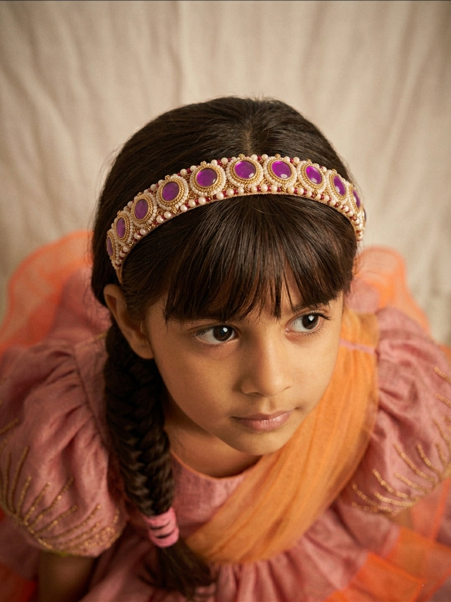 Choko Girls Gold Purple Kundan Embellished Handcrafted Royal Ethnic Traditional Hair Band