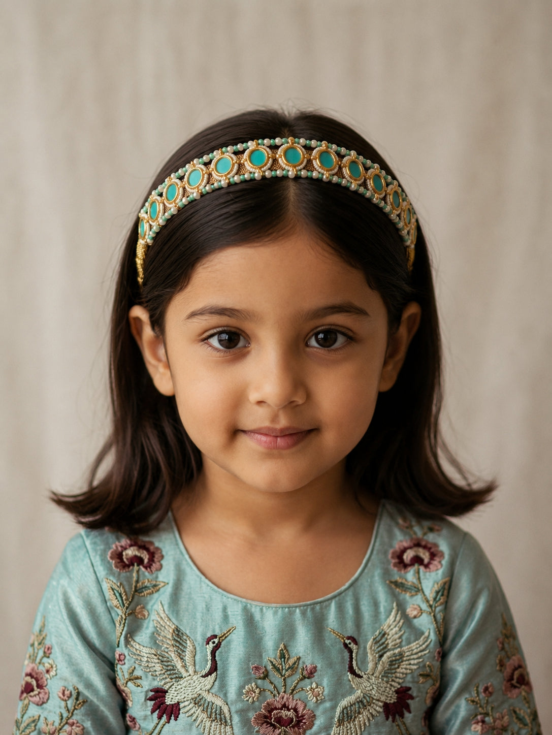 Choko Girls Gold Turquoise Kundan Embellished Handcrafted Royal Ethnic Traditional Hair Band