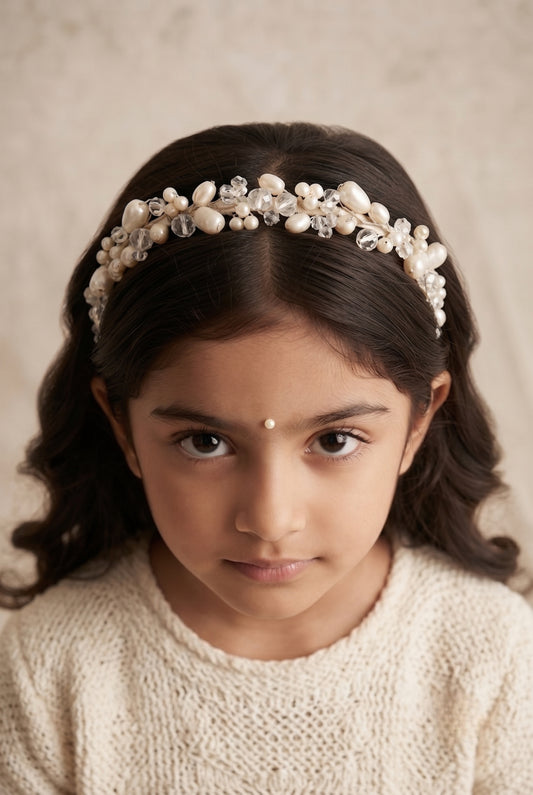 Choko Girls White Pearl Crystal Embellished Handcrafted Royal Traditional Hair Band