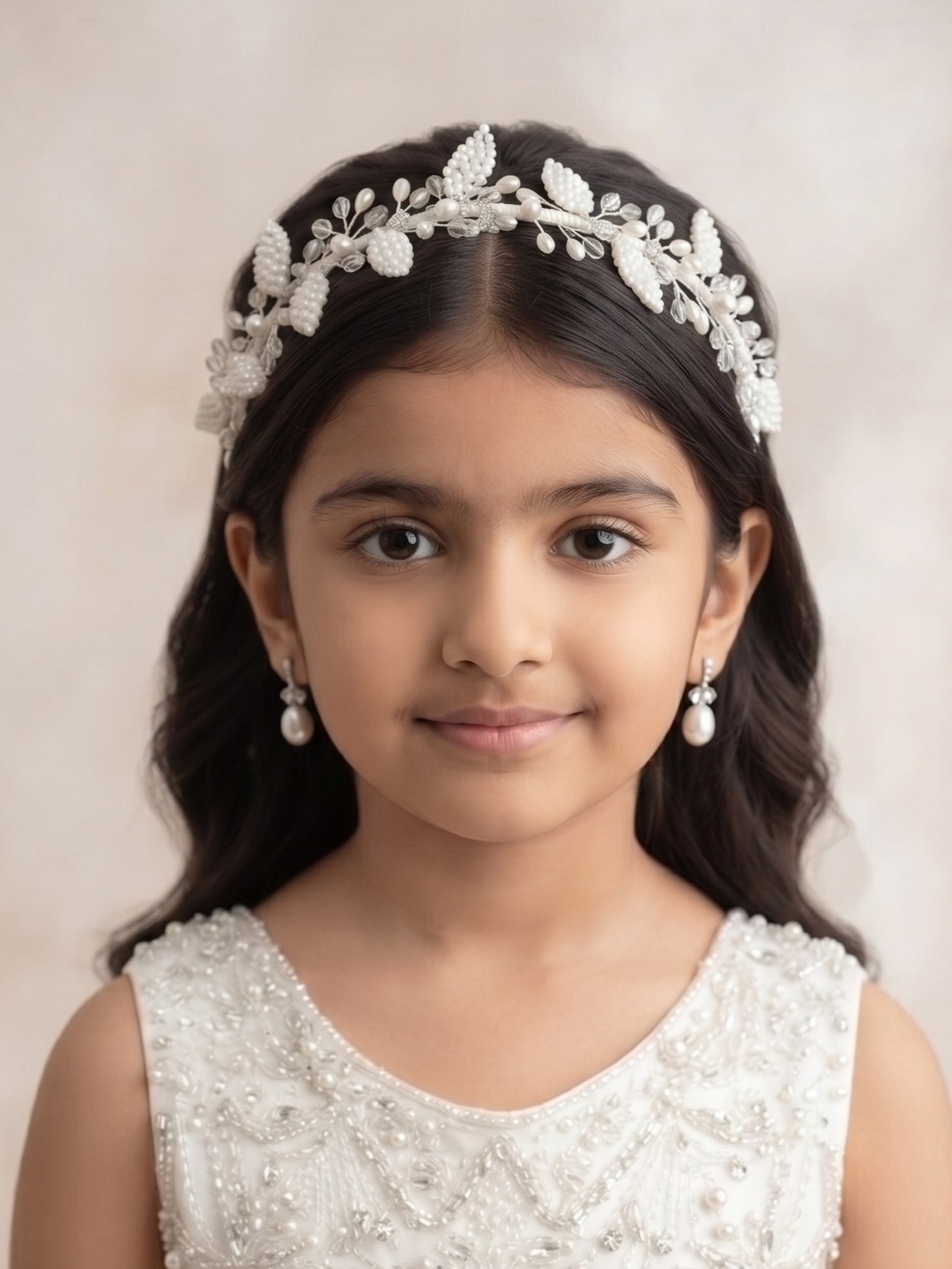 Choko Girls White Pearl Leaf Crown Embellished Handcrafted Royal Traditional Hair Band