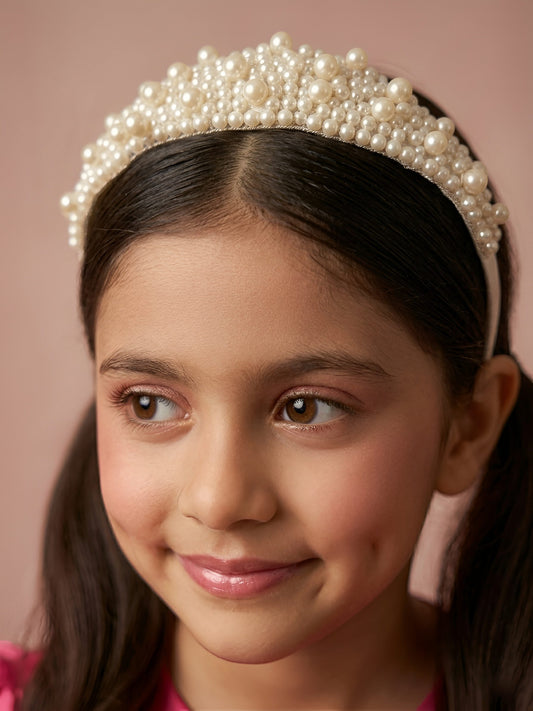 Choko Girls White Pearl Floral Cluster Embellished Handcrafted Royal Traditional Hair Band