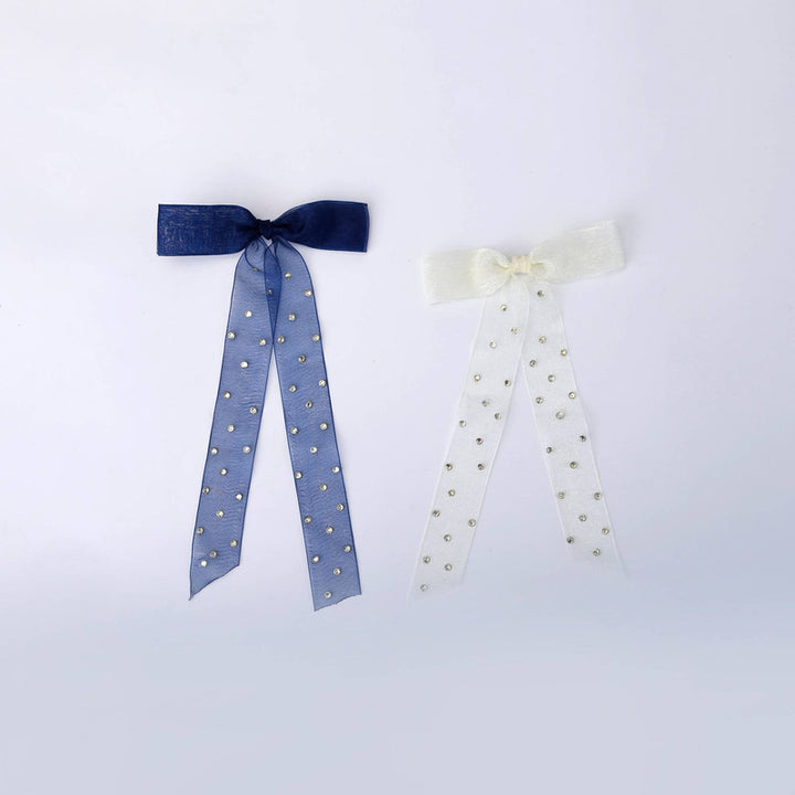 Navy & white bow clips