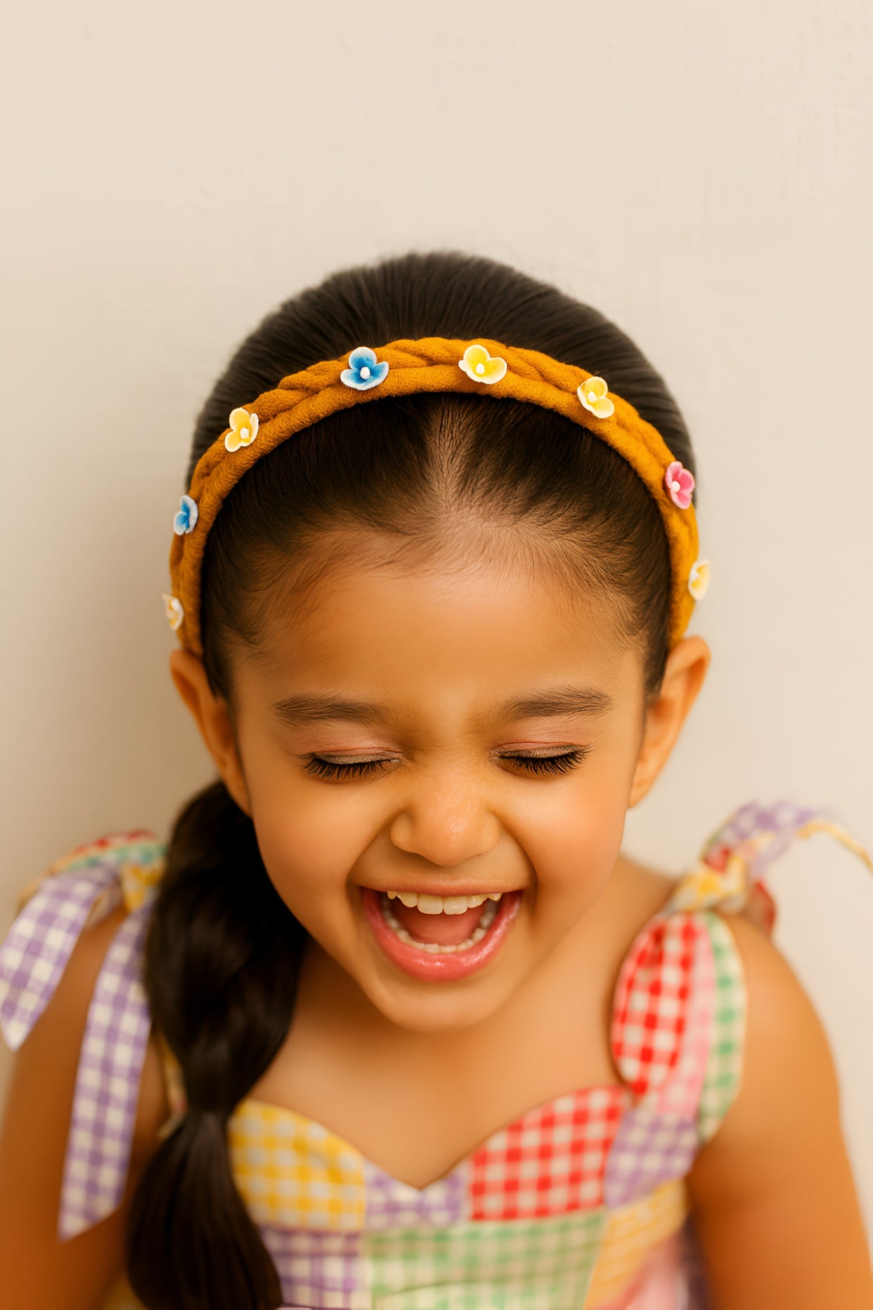 Choko Girls Yellow Braided Hair Band With Miniature Floral Accents For Playdates Picnic