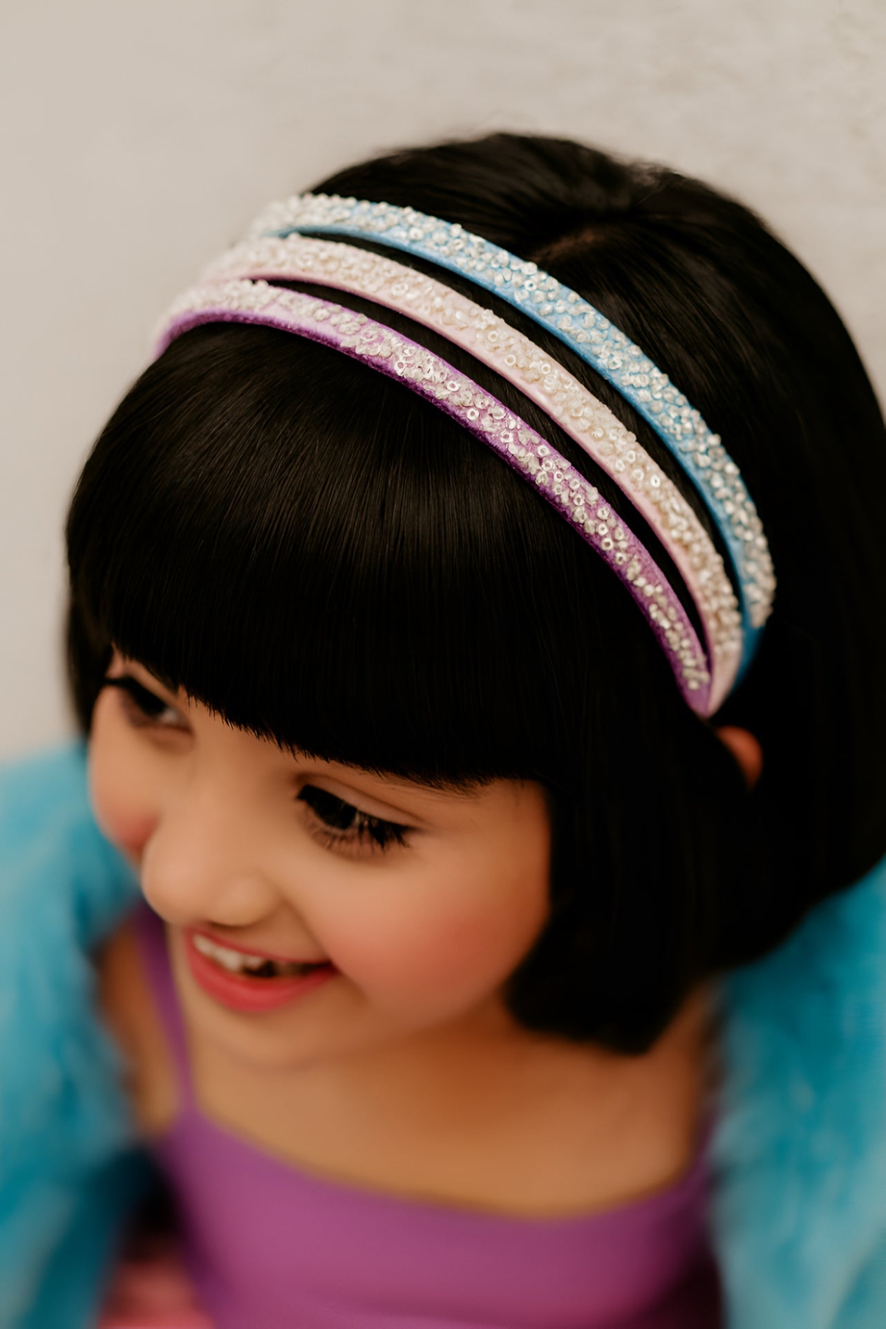 Choko Girls Pink Pack Of 3 Beaded Satin Hair Bands Set For Daily Casual School Outfits