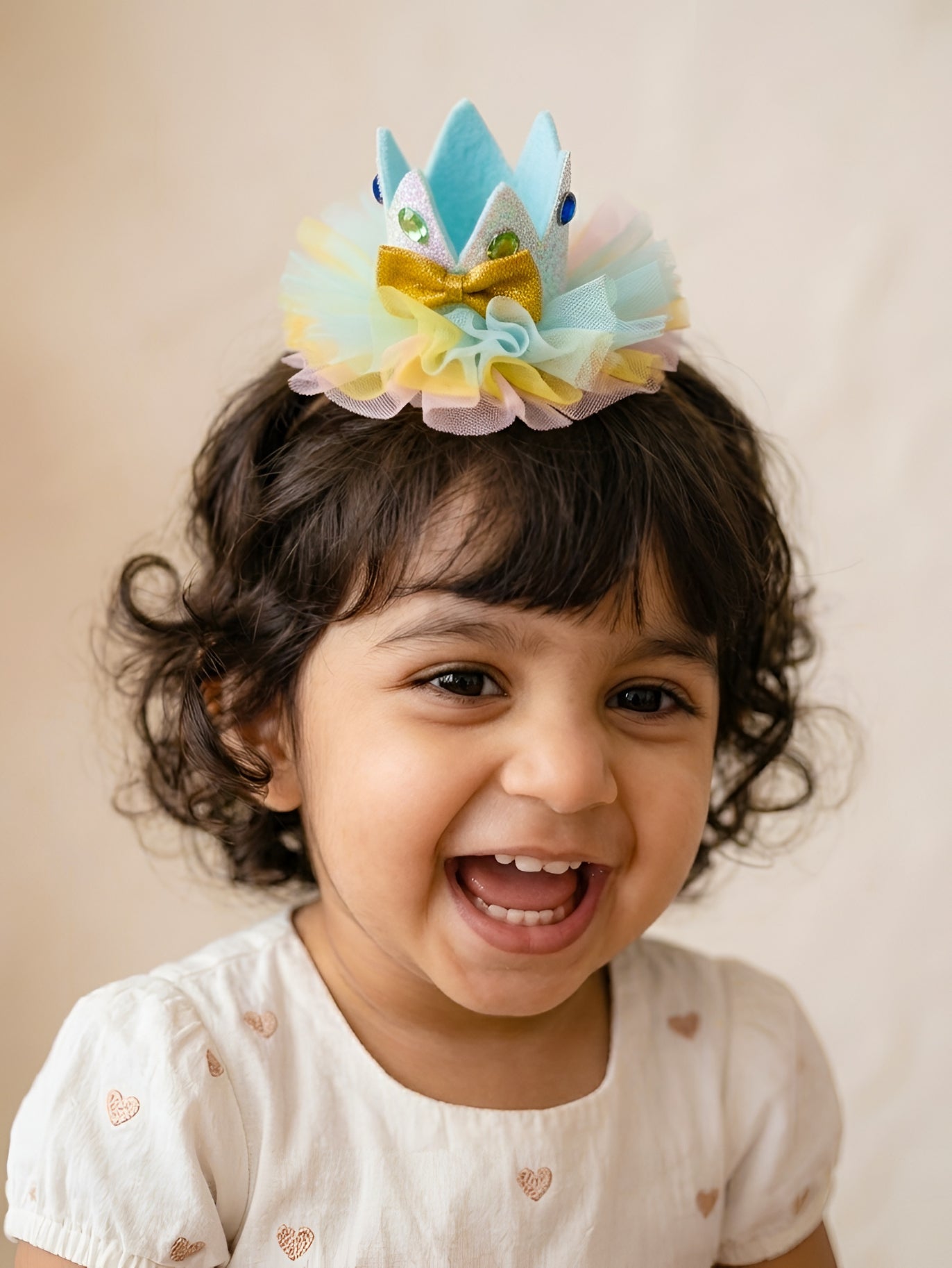 Choko Girls Blue Embellished Princess Collection Gold Bow Secure Grip Crown Hair Clip