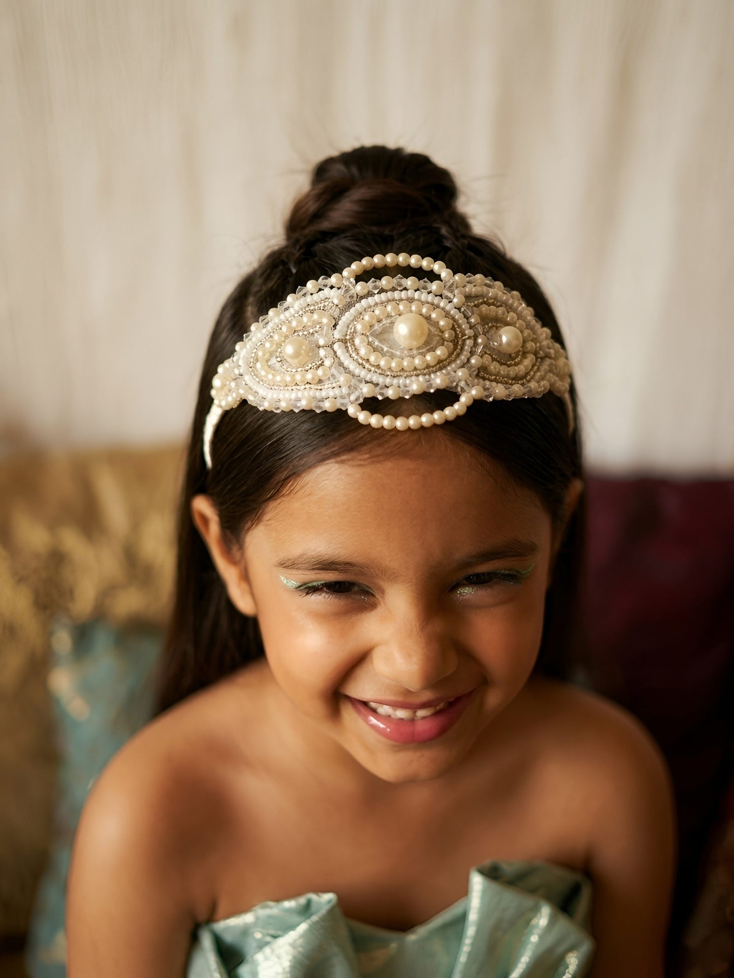 Choko White Pearl Beaded Embellished Wide Hair Band with Elegant Design for Girls