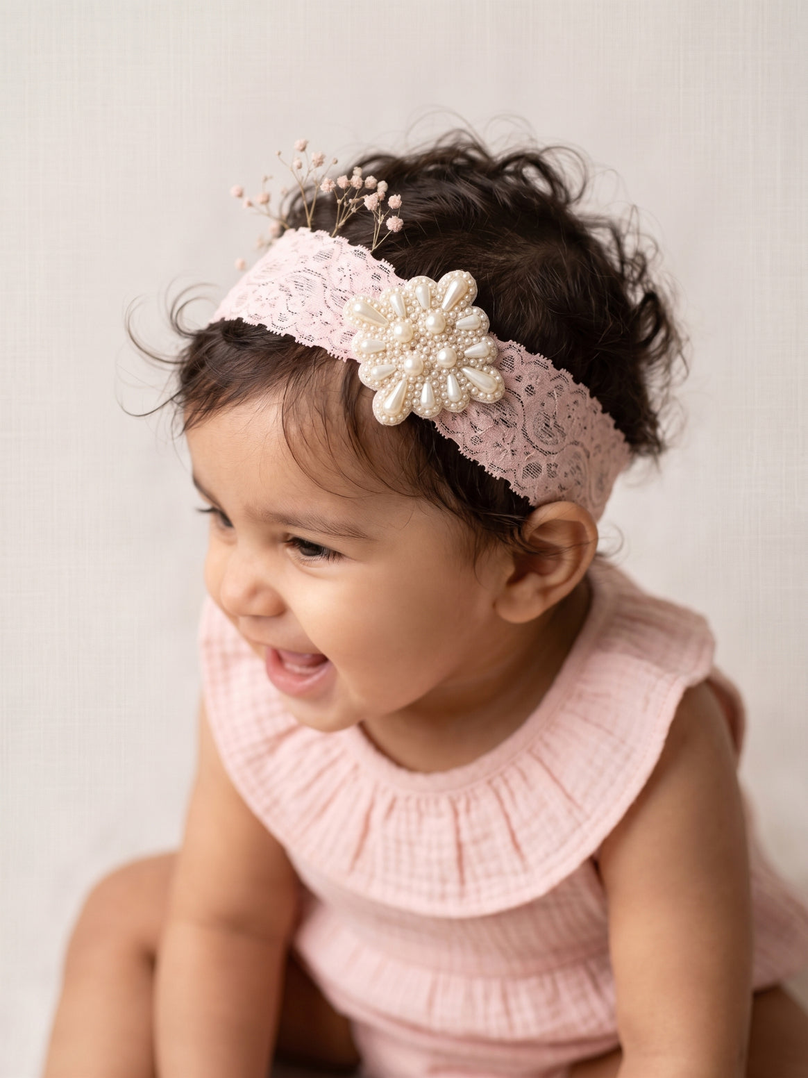 Choko Girls Pink Handcrafted Pearl Studded Geometric Medallion Headband For Festive Wear