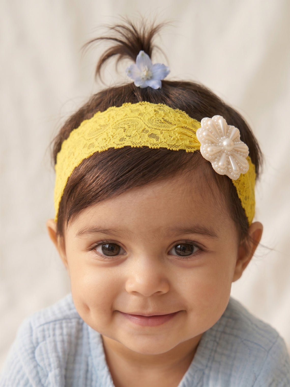Choko Girls Yellow Handcrafted Pearl Studded Flower Centerpiece Headband For Festive Wear