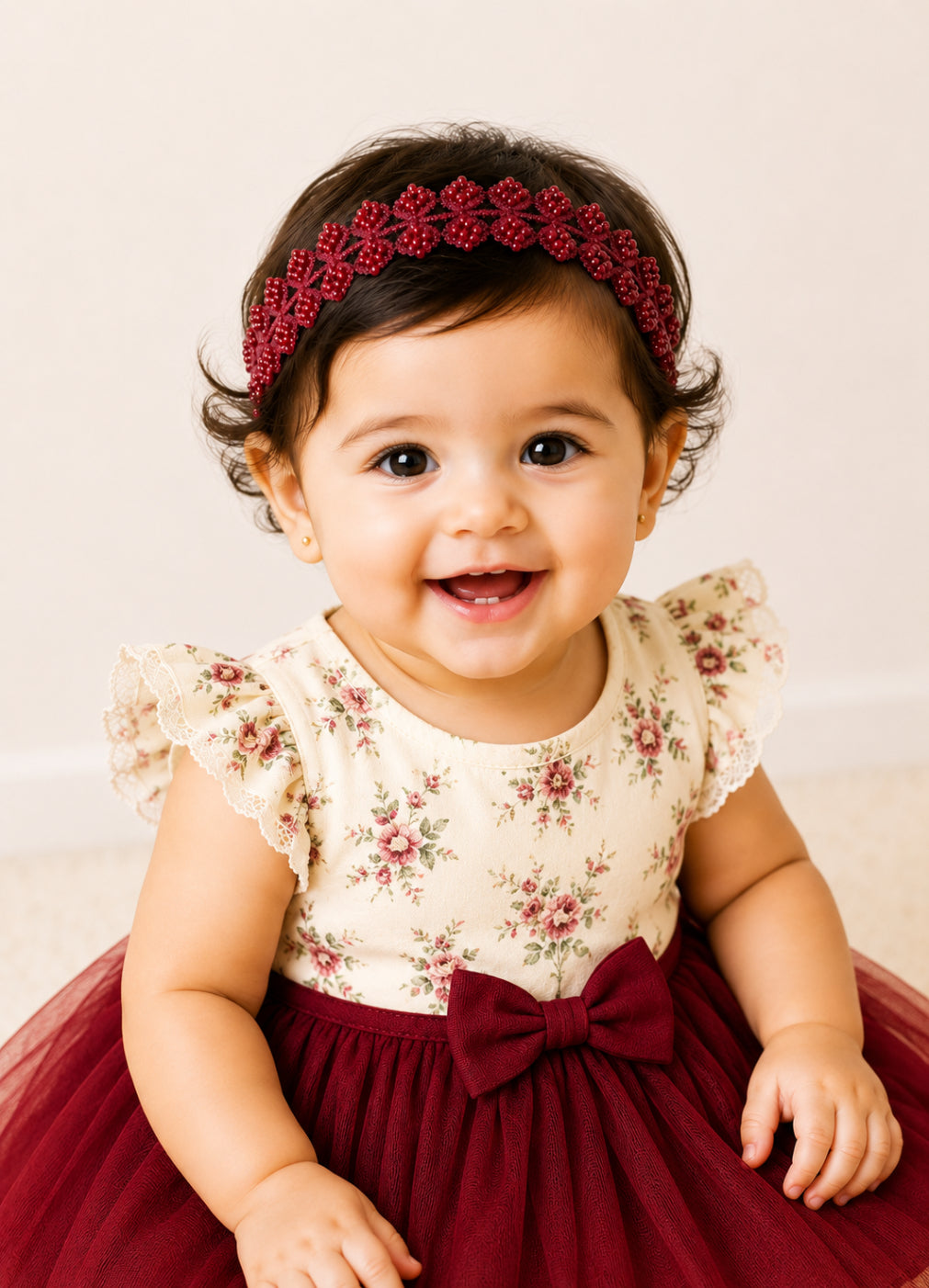 Choko Girls Maroon Hand Beaded Geometric Chevron Lace Premium Headband For Party Wear