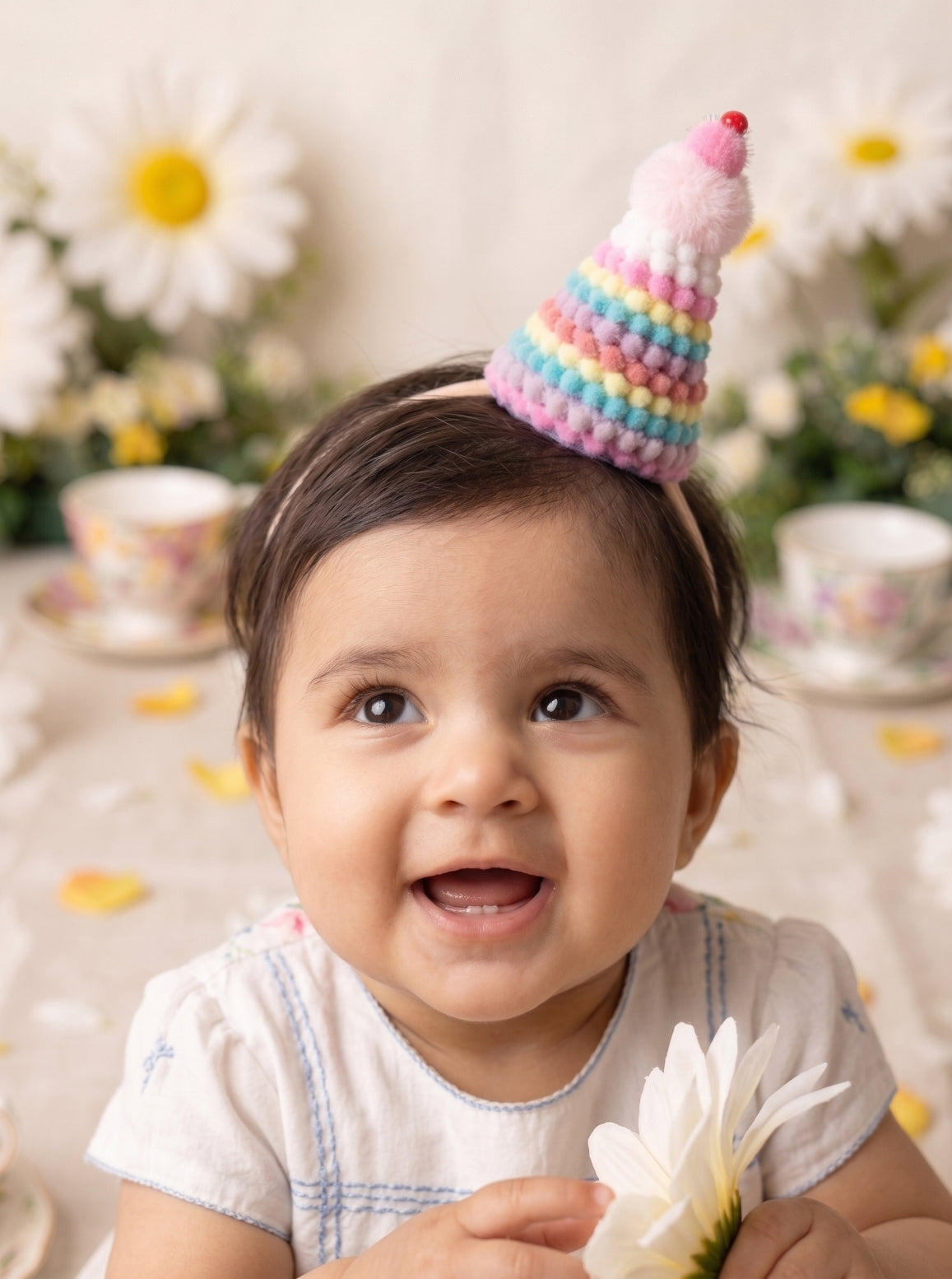 Choko Girls Multicolor Pom Pom Mini Birthday Party Hat Cone Headband For Birthdays