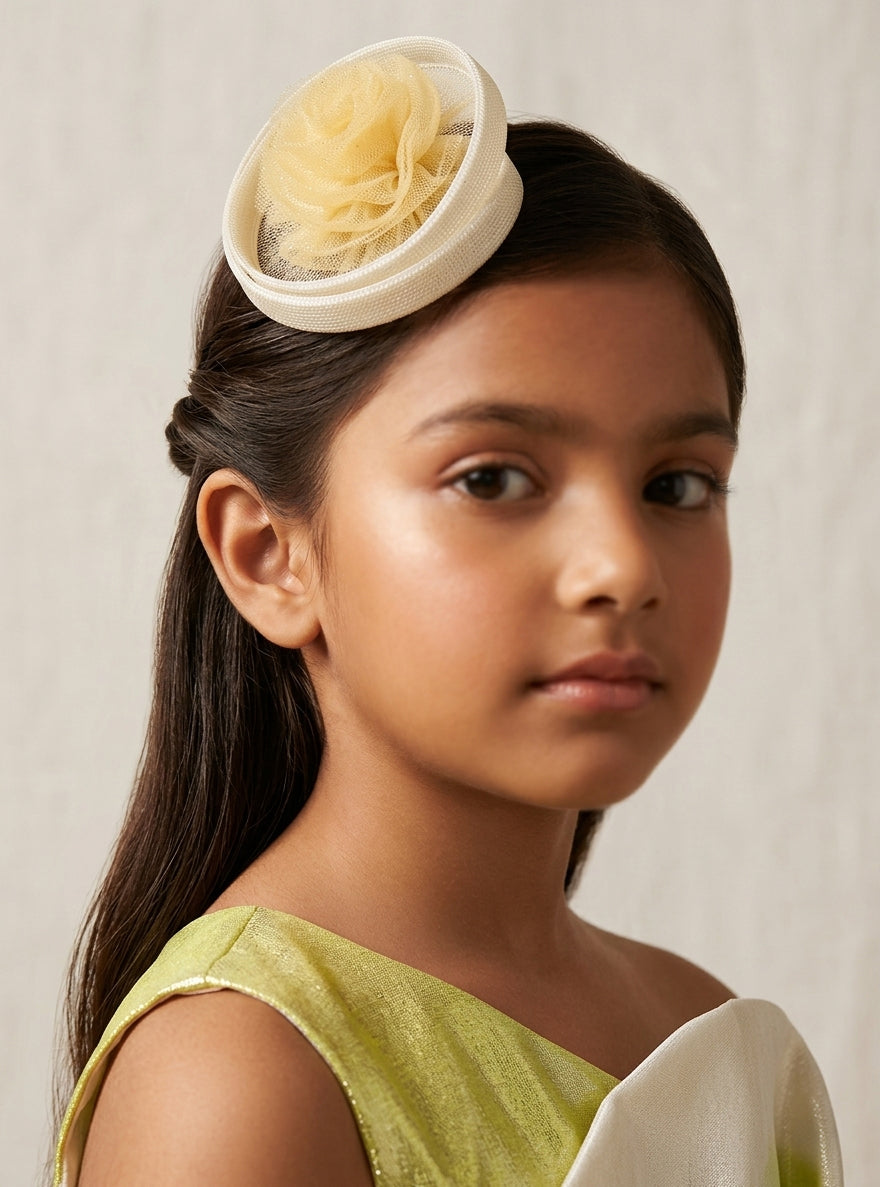 Choko Cream Glitter Mesh Floral Fascinator Alligator Hair Clip for Birthday & Wedding Events for Girls
