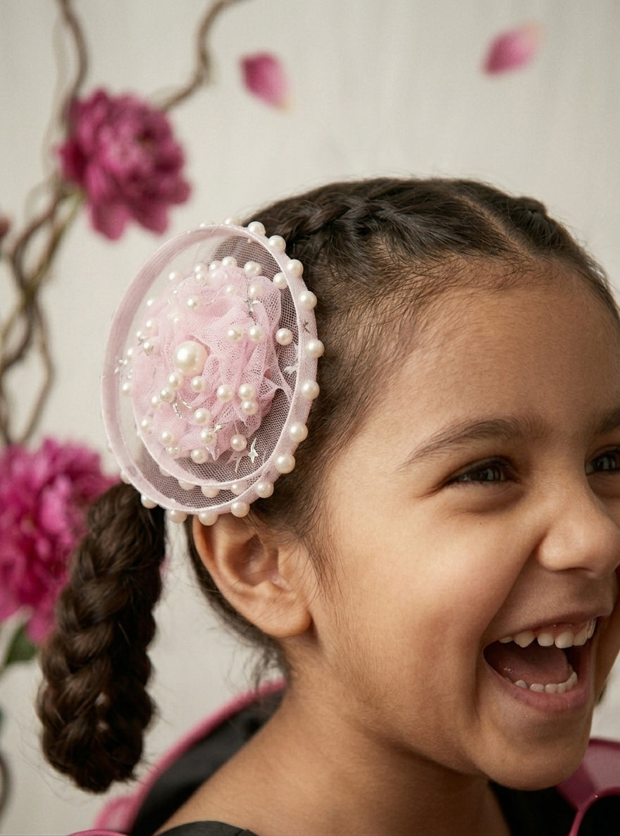 Choko Pink Pearl Star Tulle Fascinator Alligator Hair Clip for Girls Birthday Party