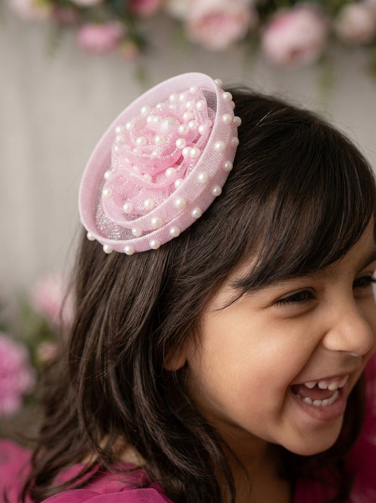 Choko Pink Pearl Mesh Floral Fascinator Alligator Hair Clip for Girls Birthday Celebration