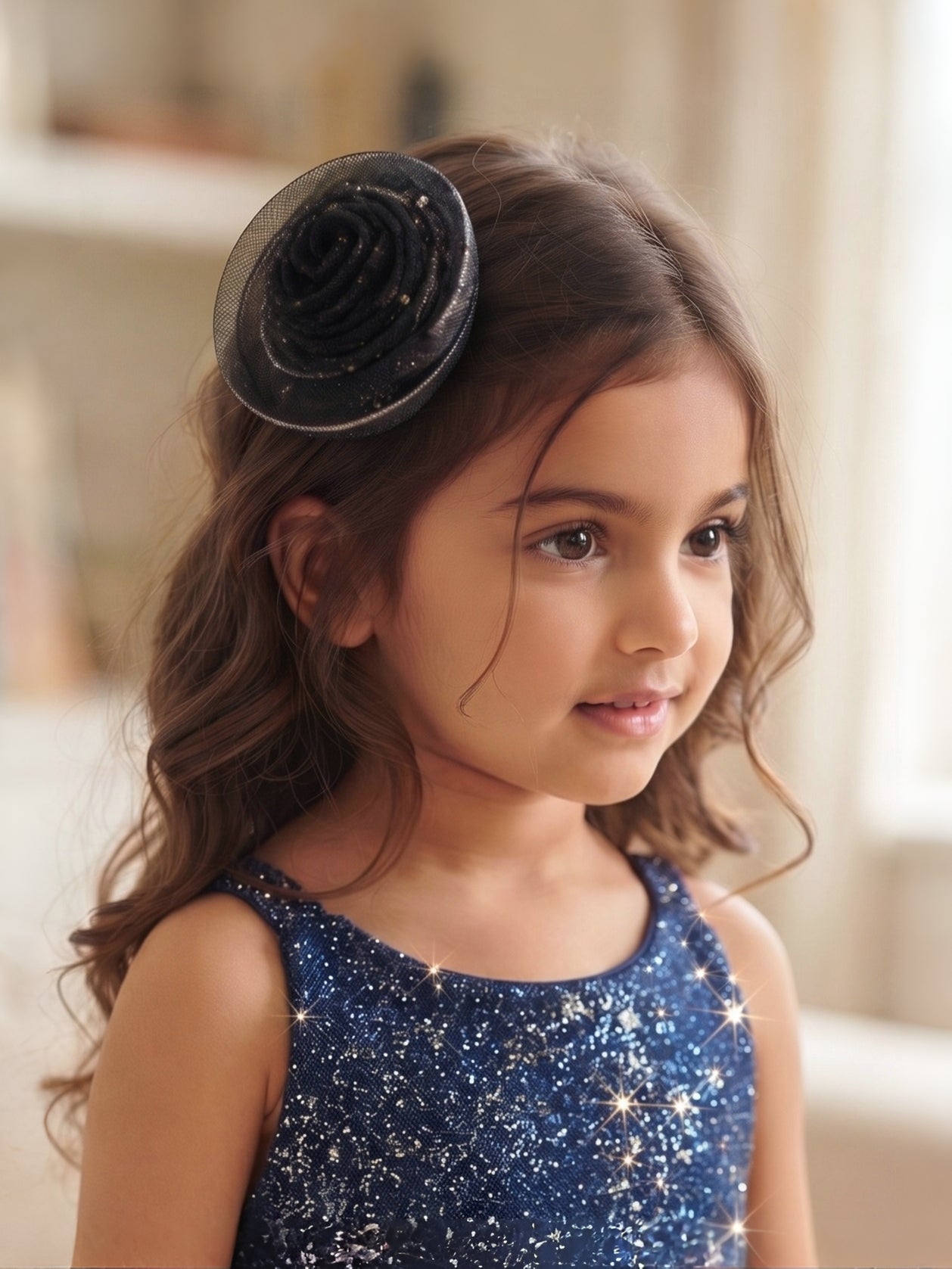 Choko Black Glitter Mesh Fascinator Alligator Hair Clip for Girls Birthday Celebration