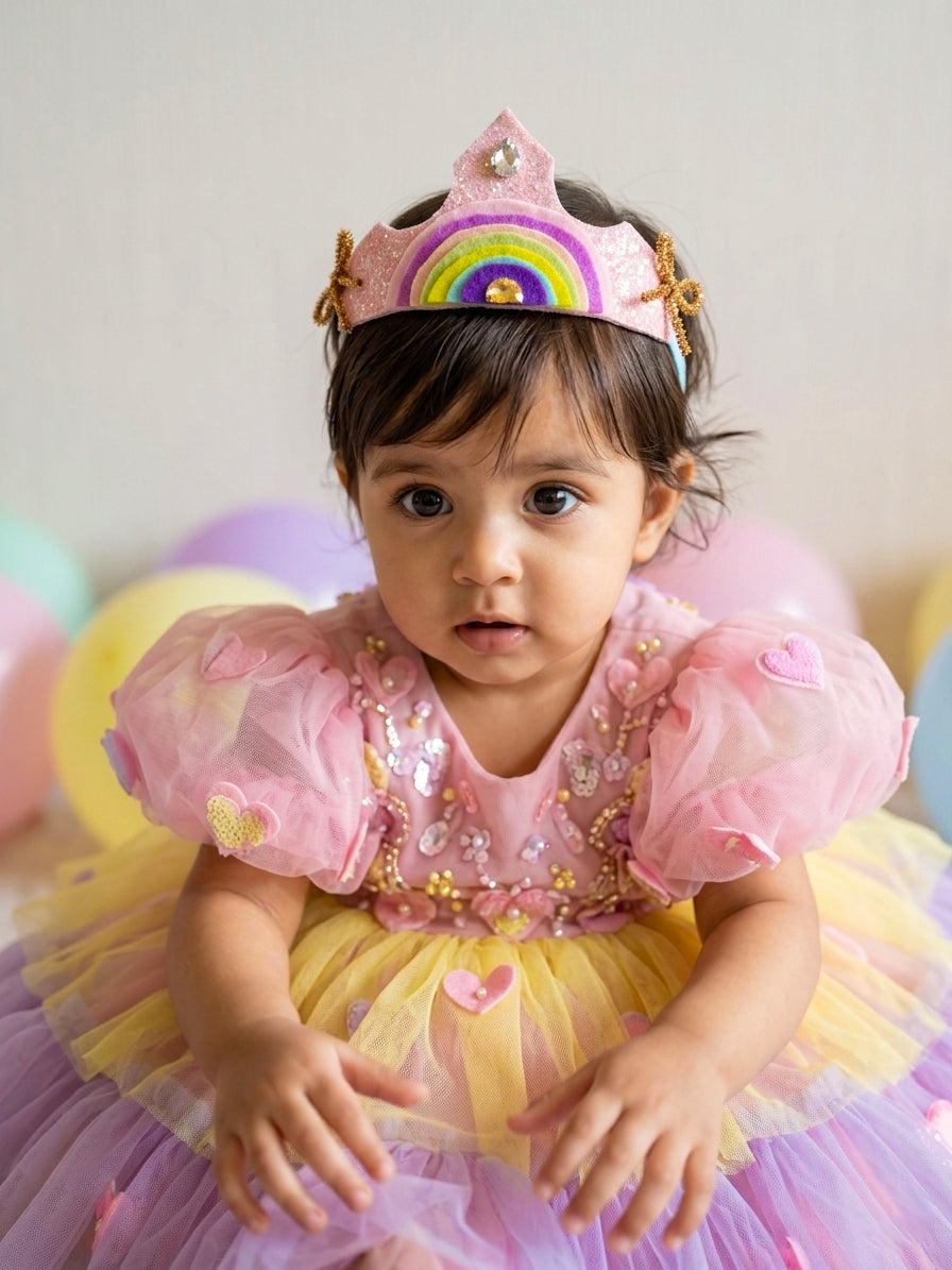 Choko Pink Glitter Rainbow Crown Hair Band with Star Accents for Birthday Parties & Play for Girls