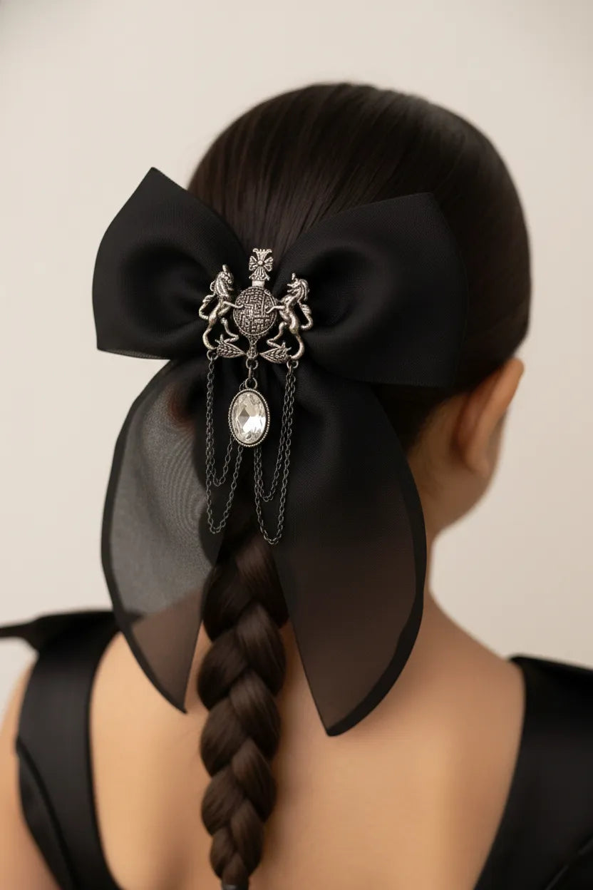 Choko Gothic Bow Hair Clip for Girls - Black