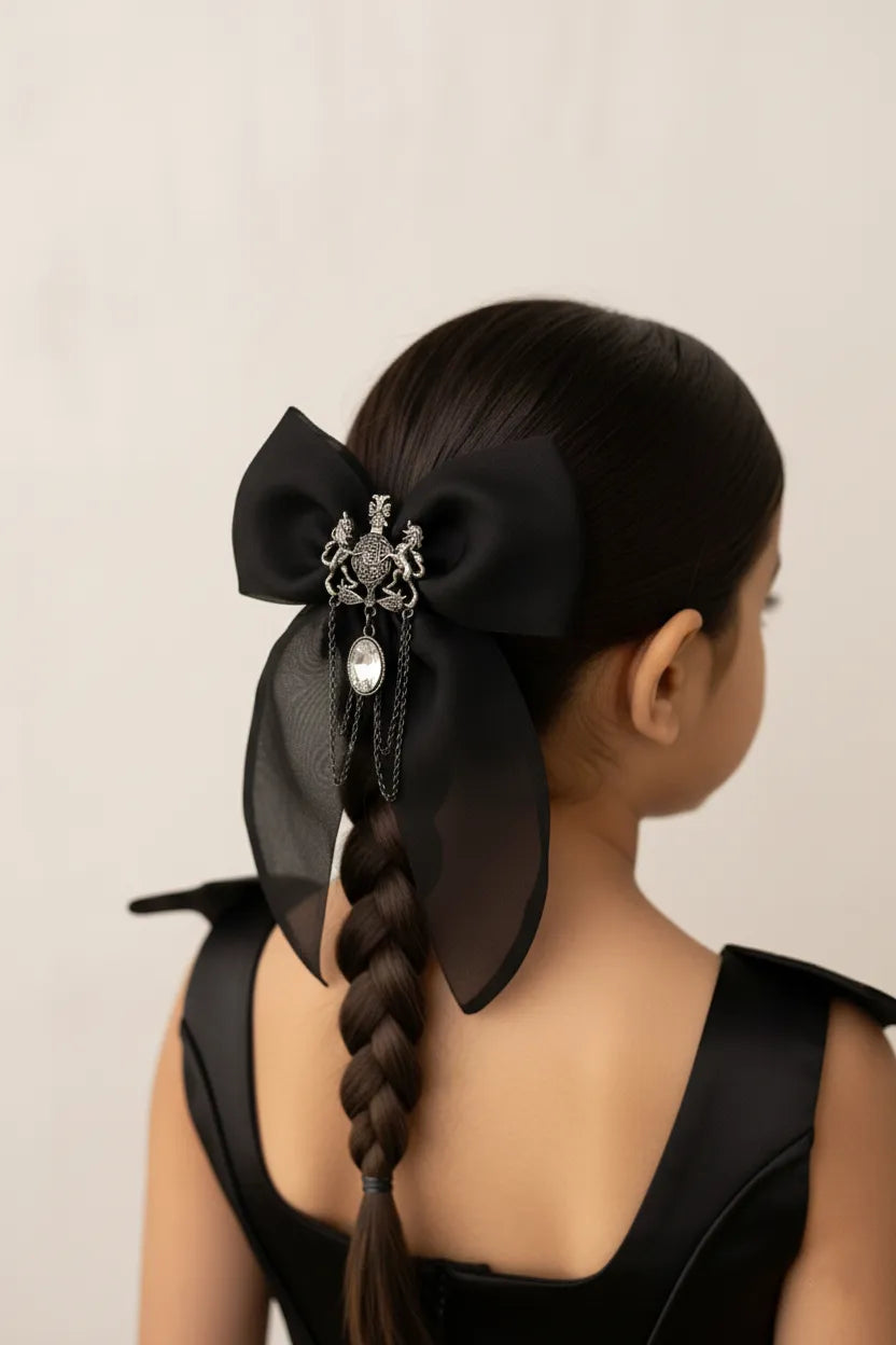 Choko Gothic Bow Hair Clip for Girls - Black