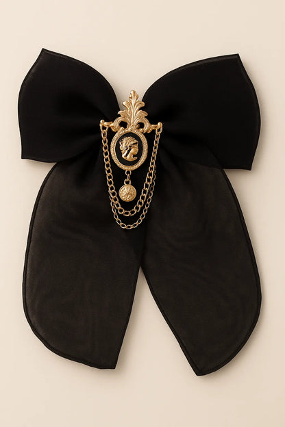 Choko Royal Emblem Bow Hair Clip for Girls - Black, Gold - Choko