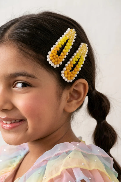 Choko Beaded Hair Clip Set for Girls - Yellow - Choko