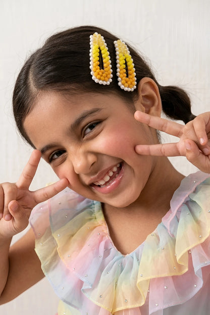 Choko Beaded Hair Clip Set for Girls - Yellow - Choko