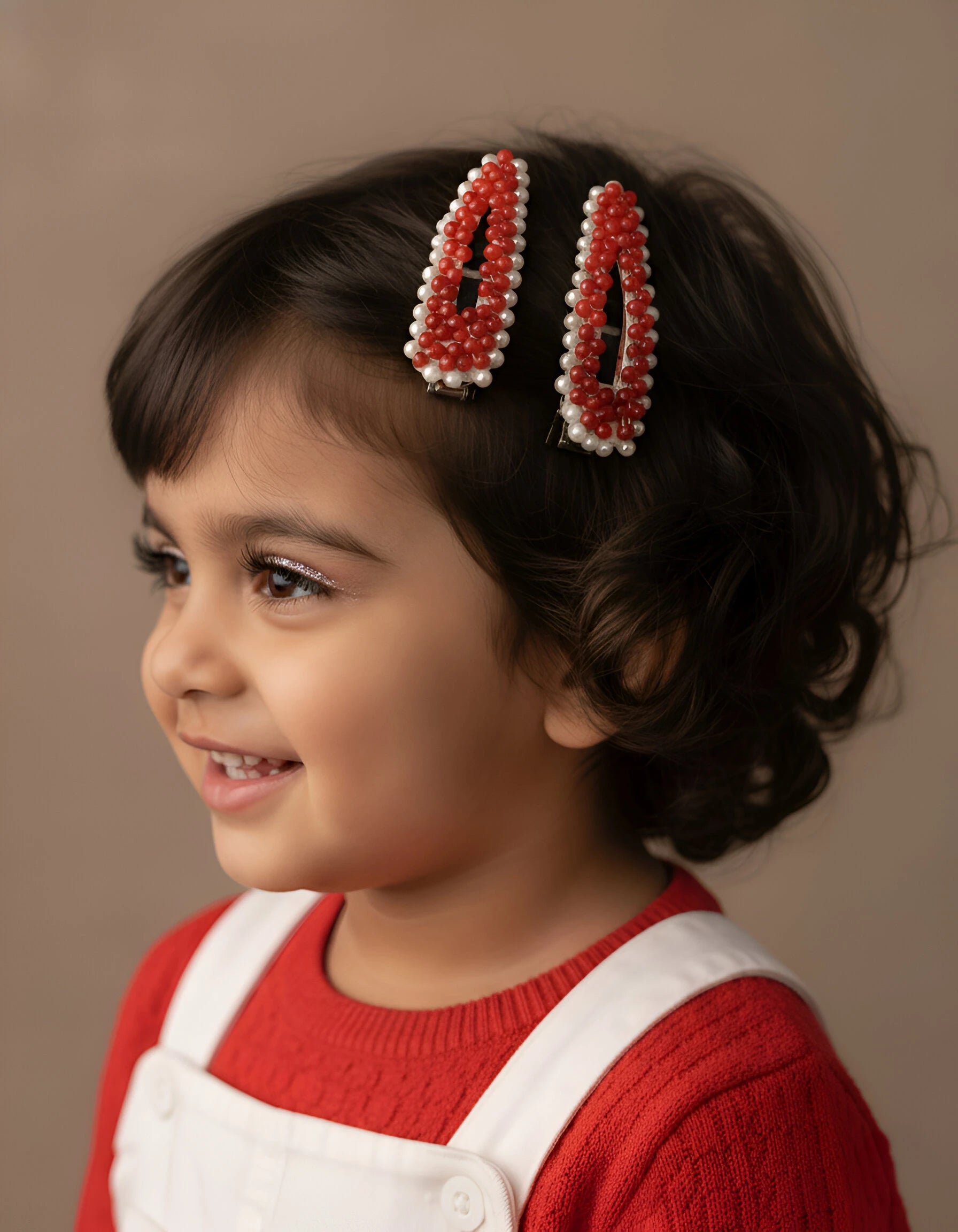 Choko Beaded Hair Clip Set for Girls - Red - Choko