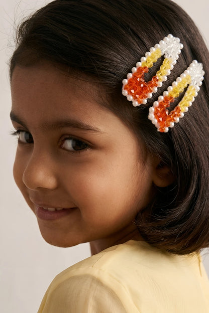 Choko Beaded Hair Clip Set for Girls - Orange, Yellow - Choko