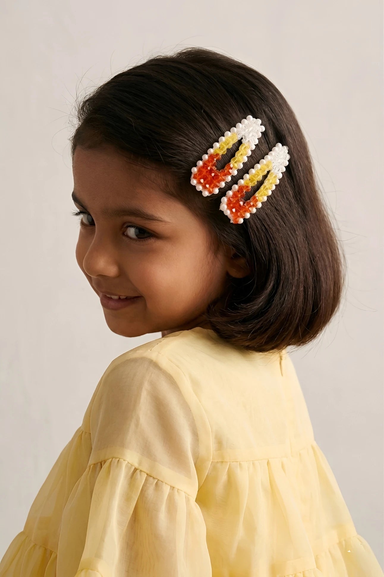 Choko Beaded Hair Clip Set for Girls - Orange, Yellow - Choko