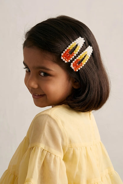 Choko Beaded Hair Clip Set for Girls - Orange, Yellow - Choko