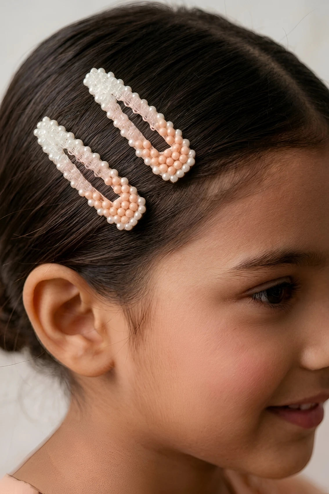 Choko Beaded Hair Clip Set for Girls - Beige - Choko