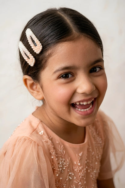 Choko Beaded Hair Clip Set for Girls - Beige - Choko