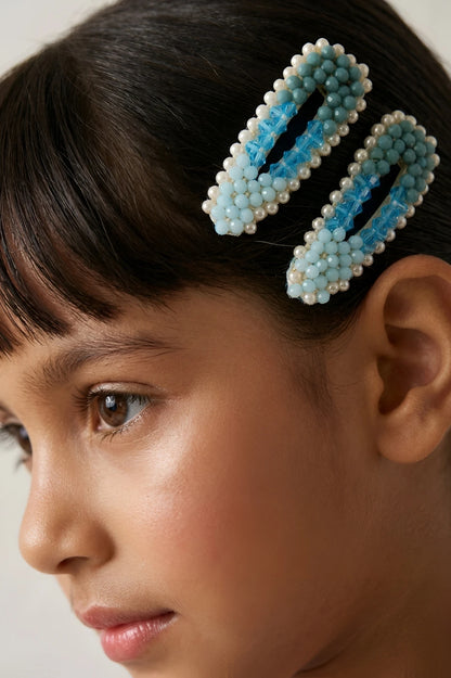 Choko Beaded Hair Clip Set for Girls - Blue - Choko