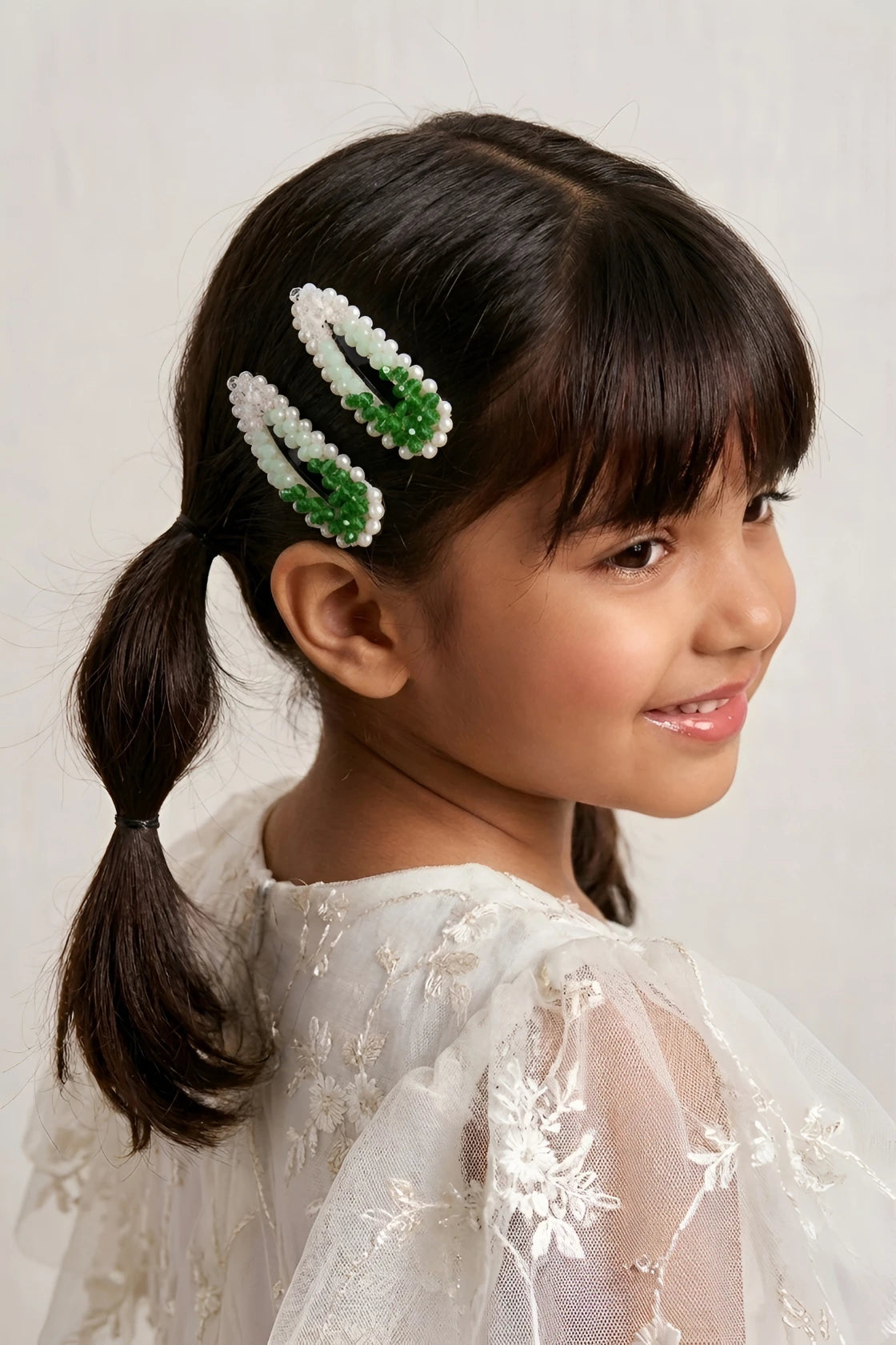 Choko Beaded Hair Clip Set for Girls - Green - Choko
