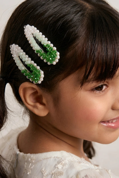 Choko Beaded Hair Clip Set for Girls - Green - Choko