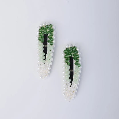Choko Beaded Hair Clip Set for Girls - Green - Choko