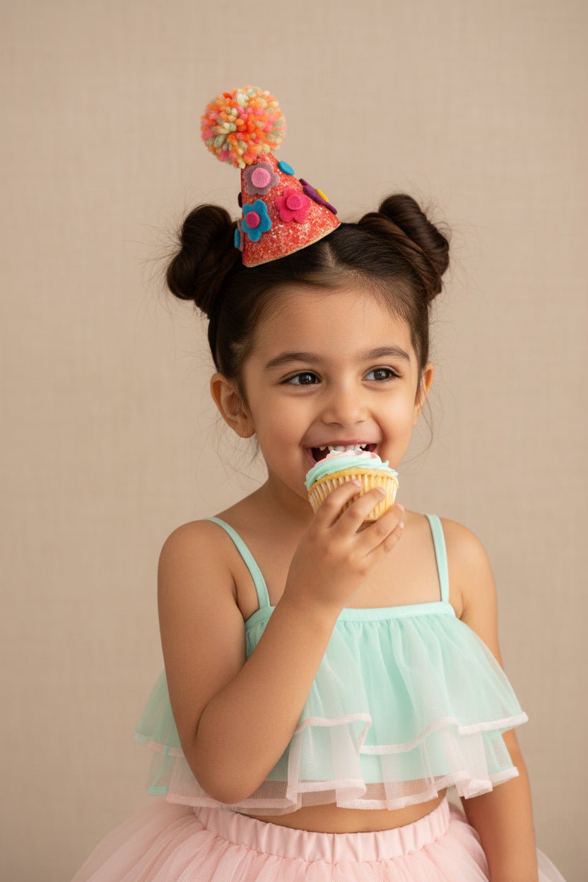 Choko Pom Birthday Party Hat Headband for Baby Girls — Pink - Choko