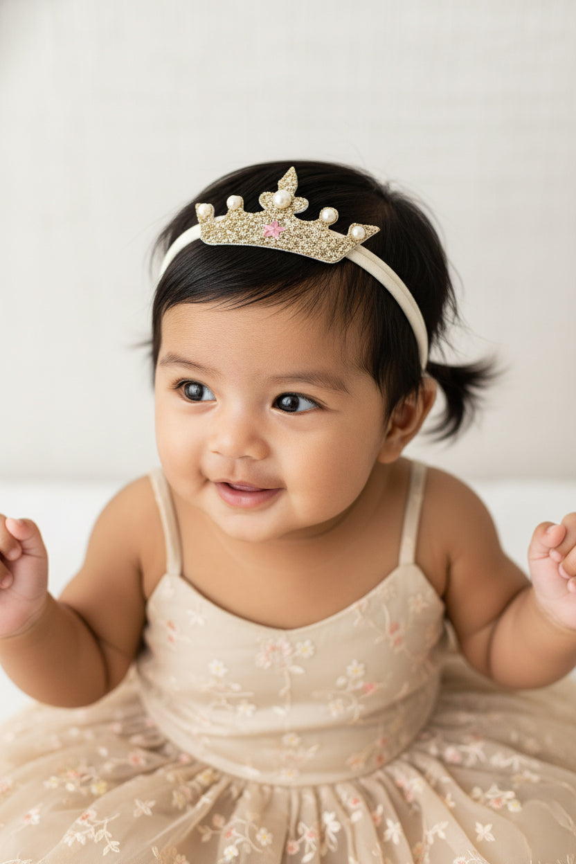 Choko Glitter Crown Birthday Headband for Baby Girls — Silver - Choko