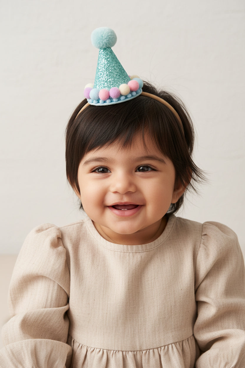 Choko Sparkle Birthday Party Hat Headband for Baby Girls — Blue - Choko