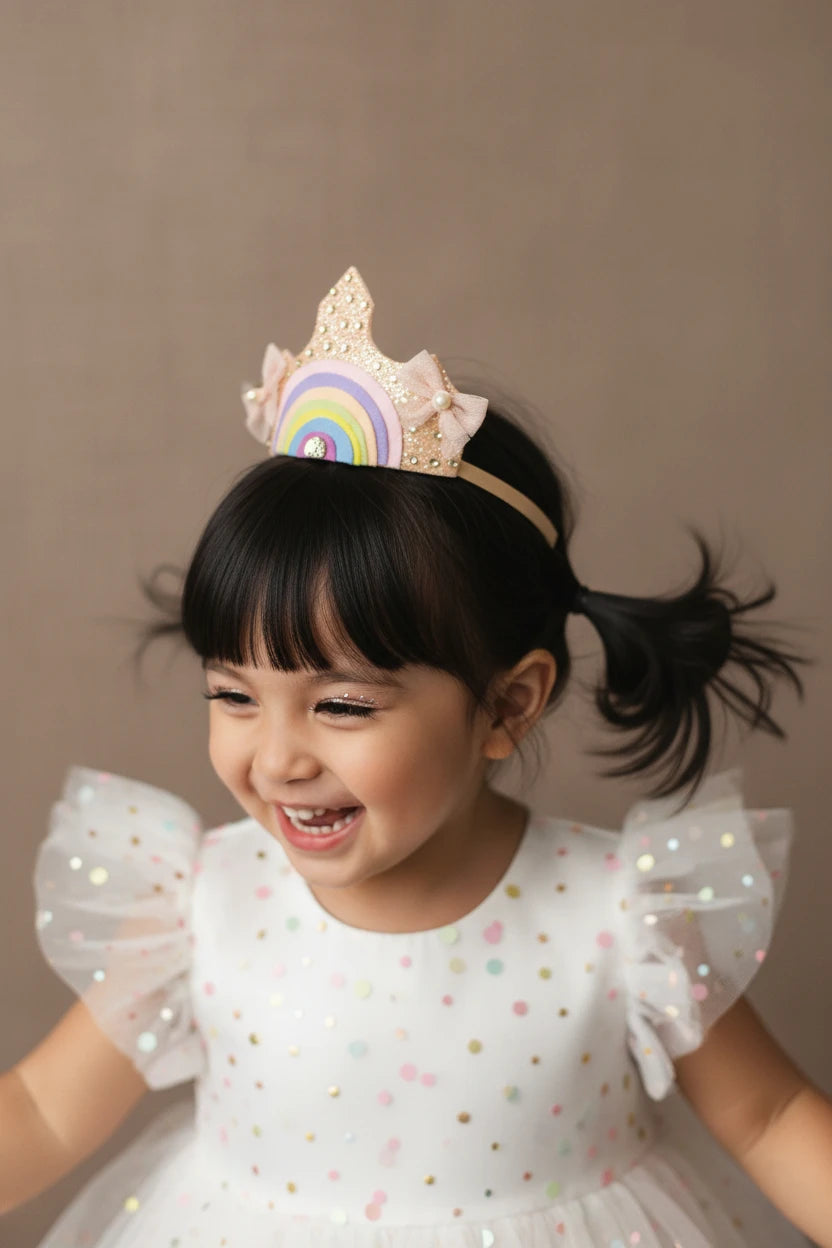 Choko Sparkling Rainbow Birthday Crown Headband - Pink, for Baby Girls and Boys - Choko