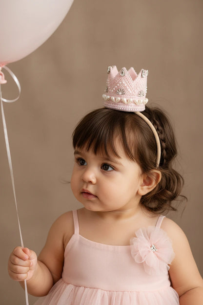 Choko Royal Pearl Enchanted Birthday Crown Headband - Pink, for Baby Girls and Boys
