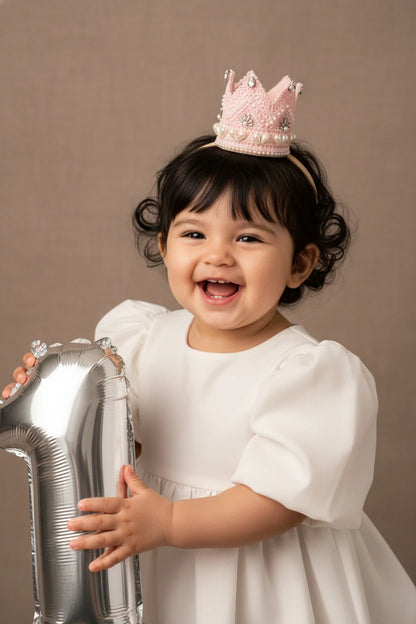 Choko Royal Pearl Enchanted Birthday Crown Headband - Pink, for Baby Girls and Boys