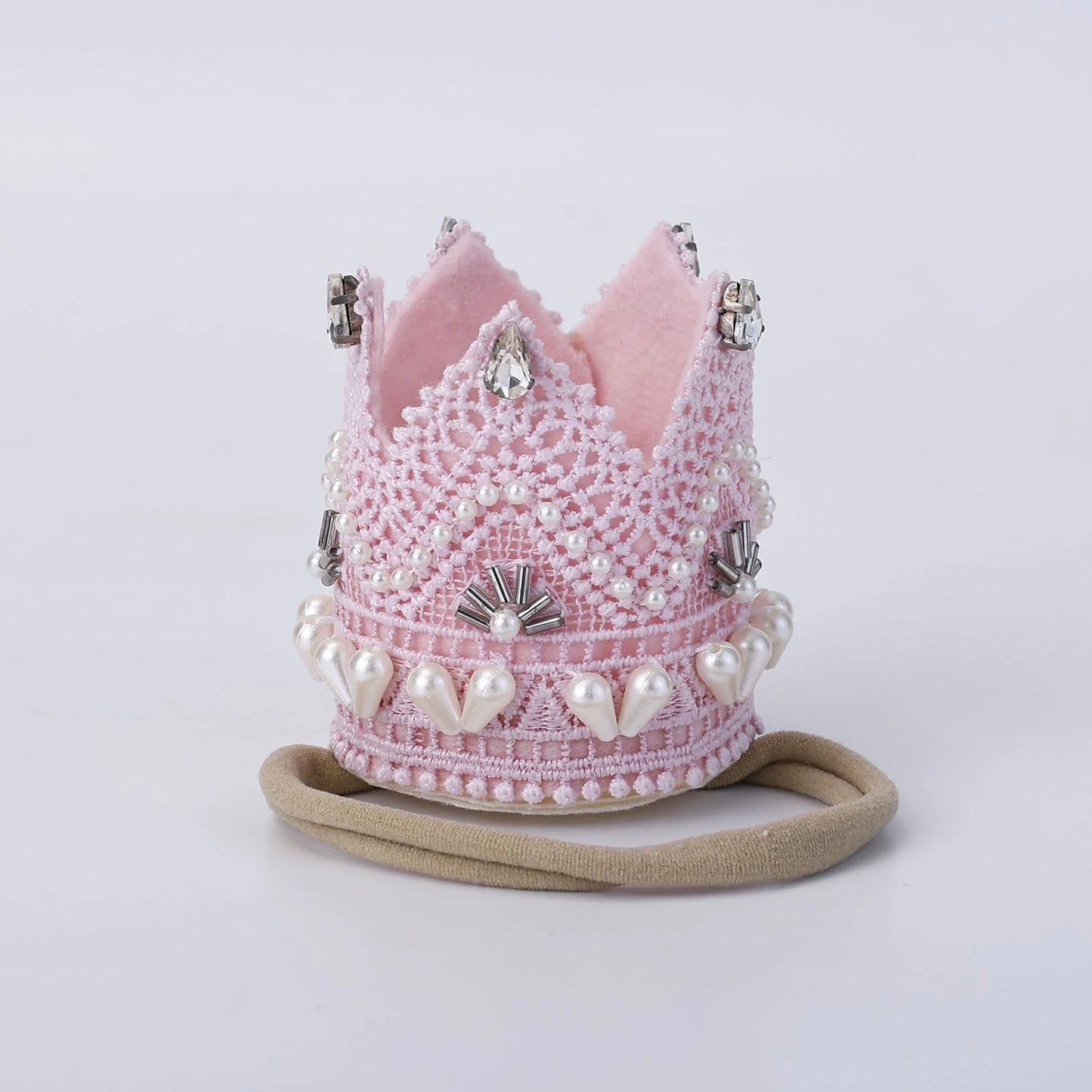 Choko Royal Pearl Enchanted Birthday Crown Headband - Pink, for Baby Girls and Boys