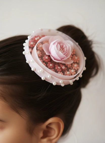 Choko Floral Embroidered Pearl Hairclip for Girls - Pink - Choko
