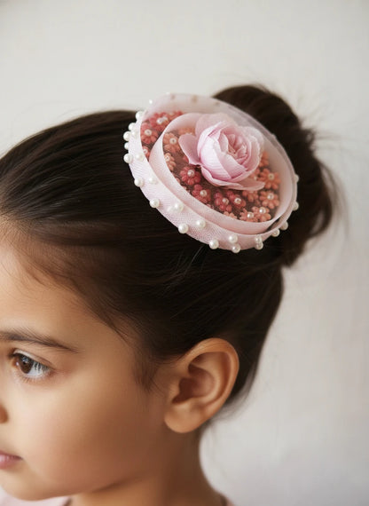 Choko Floral Embroidered Pearl Hairclip for Girls - Pink - Choko