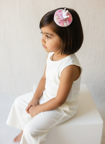 Pastel Crown Pom-Pom Birthday Hair Clip for Baby Girls -  CCK90 - Choko
