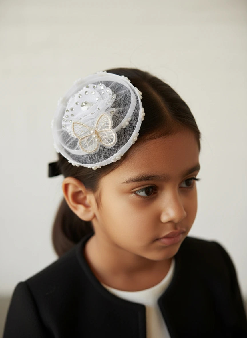Choko Enchanted Butterfly Pearl Birthday Hair Clip for Baby Girls — White - Choko
