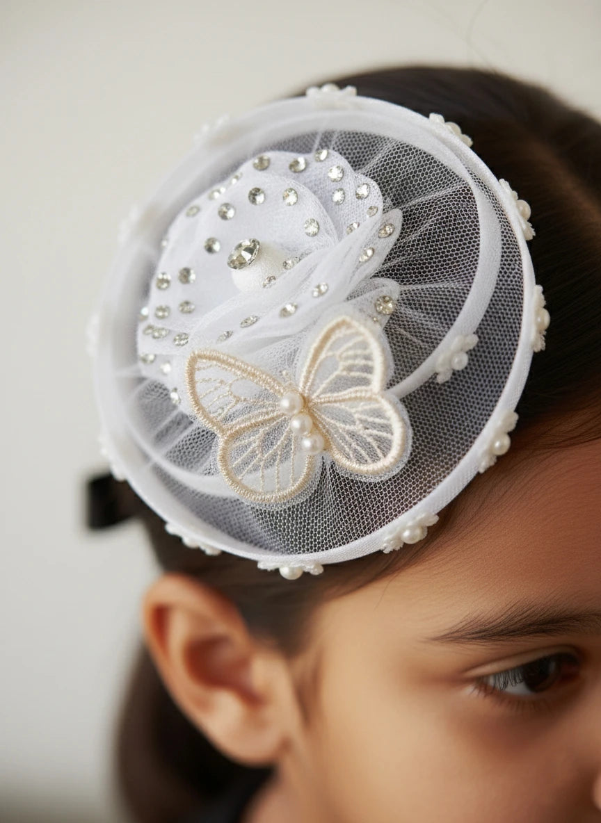 Choko Enchanted Butterfly Pearl Birthday Hair Clip for Baby Girls — White - Choko